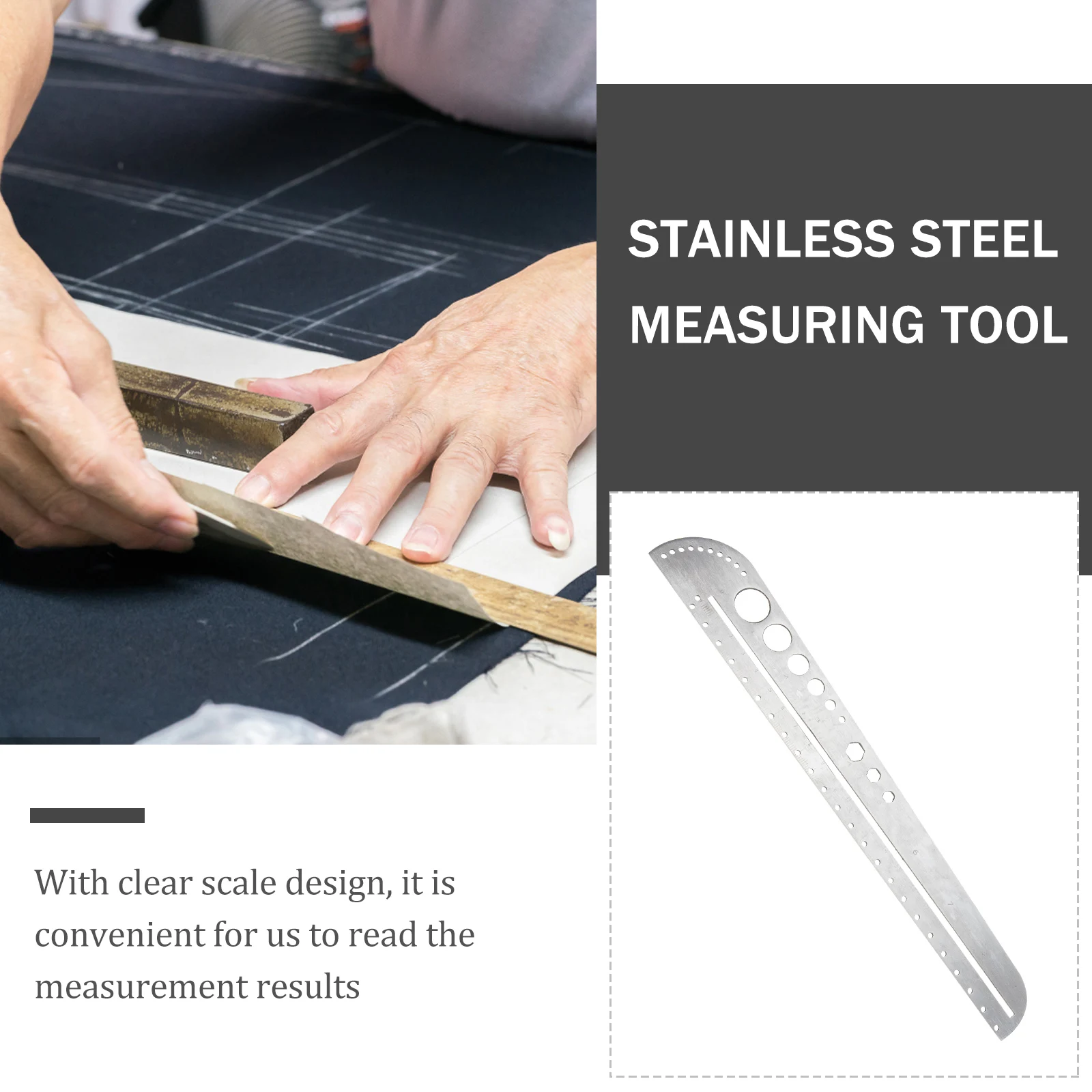 مسطرة قياس متعددة الوظائف من الفولاذ المقاوم للصدأ متينة وصغيرة الحجم وخفيفة الوزن ومقياس شفاف لمصممي الأزياء والطلاب الخياطين #4
