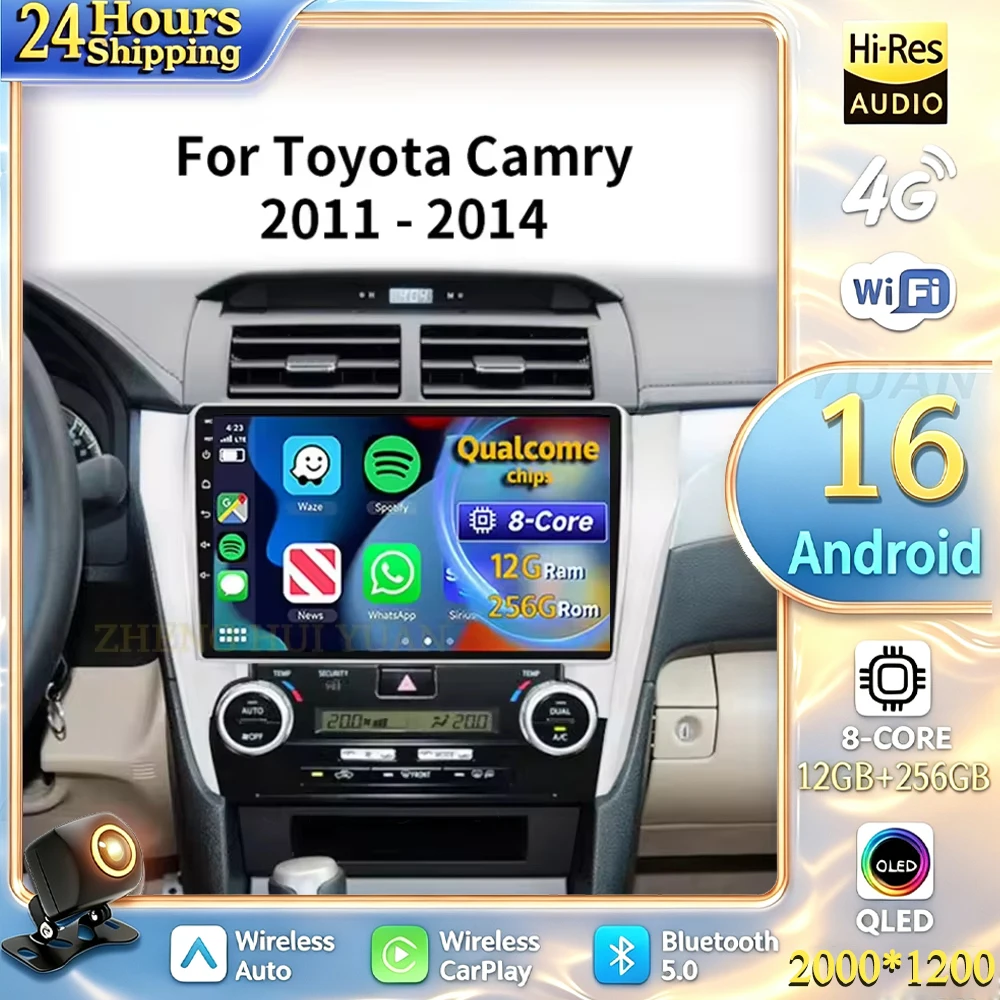 Android Auto Carplay Head Unit Navigation GPS WIF For Toyota Camry 7 XV 50 55 2011 - 2014 Android 16 Car Radio Multimedia Player