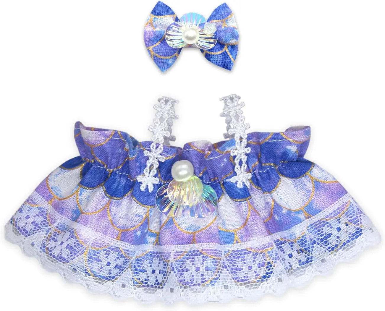 

17cm Plush Doll Clothes Suitable for 17cm labubu Dolls Set Cute Mermaid Style Dress and Hair Clips Stuffed Dolls Accessories(Onl