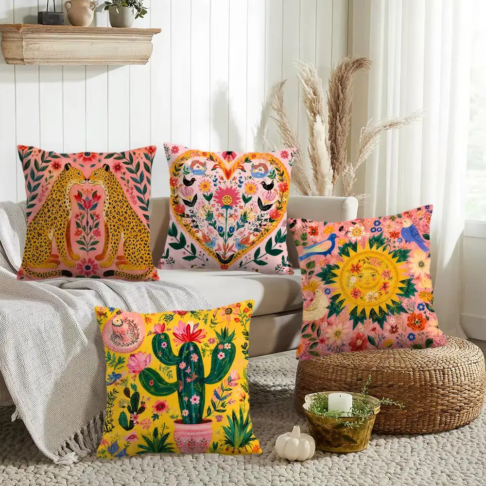 Vibrant Folk Garden Cushion Cover Silky Short Plush Invisible Zipper Dustproof Sofa Pillow Case for Home Decor