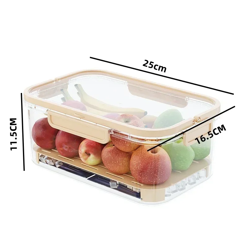 

Portable Large Capacity Fresh-Keeping Box With Drain Tray Airtight Food Container For Kitchen Picnic Refrigerator