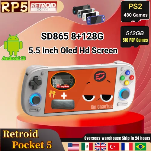 Retroid Pocket 5 RP5 consola de videojuegos portátil Retro reproductor de vídeo pantalla táctil OLED de 5,5 pulgadas Android13 Wifi Bluetooth PSP PS2