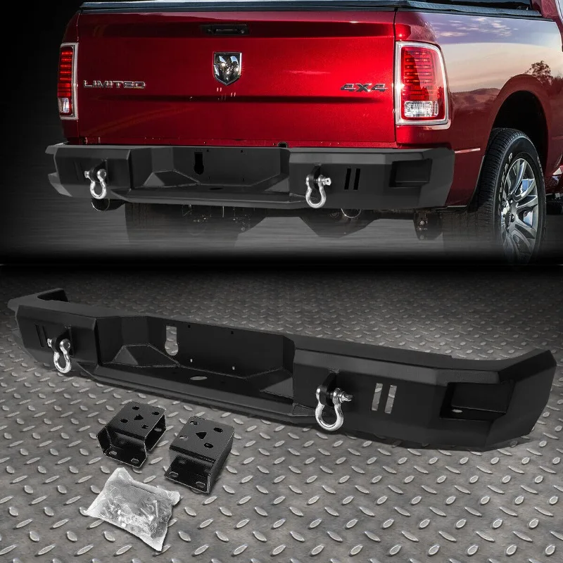 

US FOR 2009 2010 2011 2012 2013 2014 2015 2016 2017 2018 RAM TRUCK BLACK REAR HEAVY DUTY STEEL STEP BUMPER FACE BAR W/D-RINGS