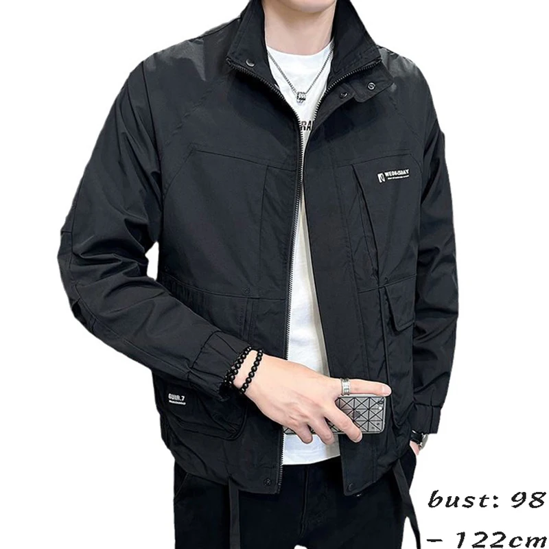 

high quality jacket for men big size zipper letter print new spring autumn 2024 causal outerwear clothing - black grey brown