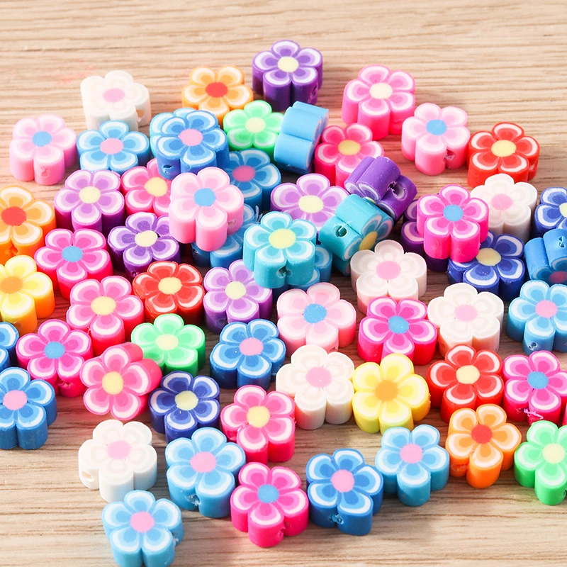 Tusember 30 Stück Blumenförmige Ton-Abstandsperlen in verschiedenen Farben aus Polymer für die Schmuckherstellung DIY-Zubehör – Detail 2