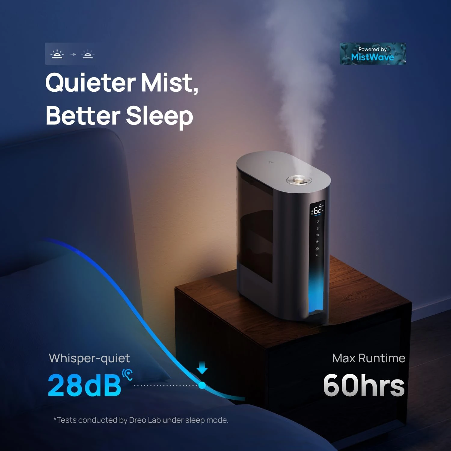 Humidificador inteligente de 6L, humidificador de niebla cálida y fría para dormitorio, relleno superior, tiempo de ejecución de 60 horas, Sensor de humedad de alta precisión e Ind