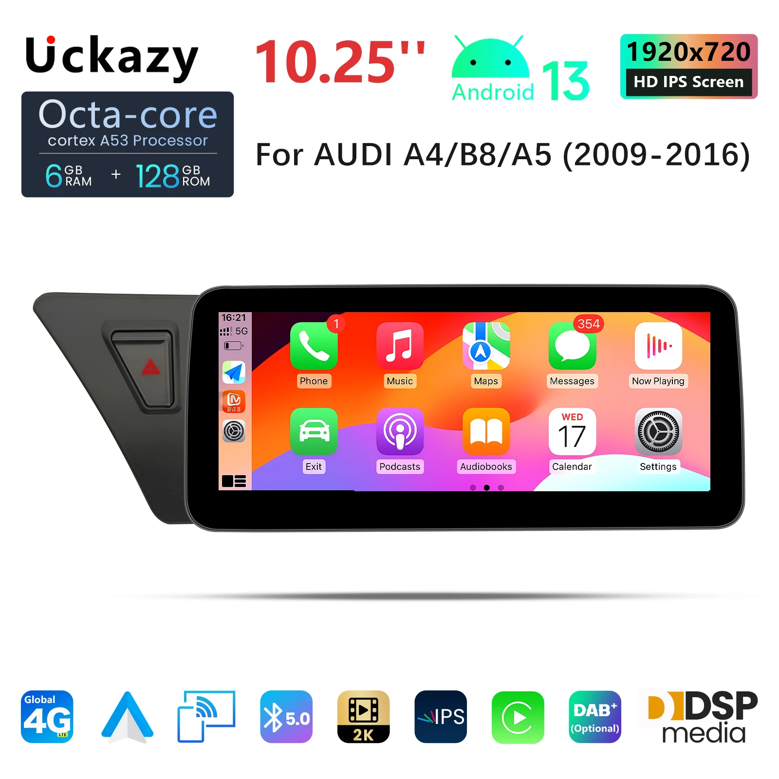 

8 Core 1920*720 Wireless Carplay AutoRadio Android 13 System For Audi A4 B8 A5 2009-2017 Screen GPS Navi Multimedia Stereo WIFI