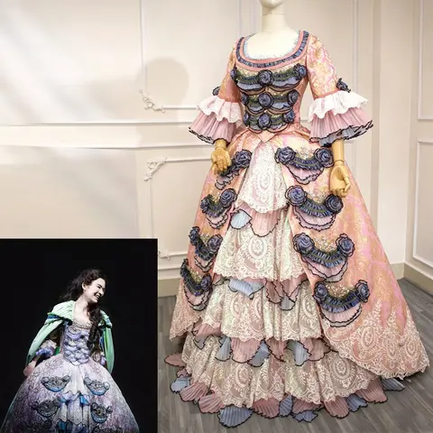 Christine Daae Cosplay Costume Victorian Gorgeous Rococo Floral Ruffle Lace Princess Dress Royal Court Baroque Manor Ball Gown