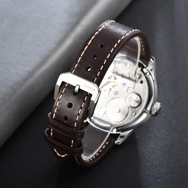 New Arrival Parnis 44mm White Dial Hand Winding Mechanical Men Watches Leather Strap Hand Wind Luxury Watch Box Gift Clock 2025