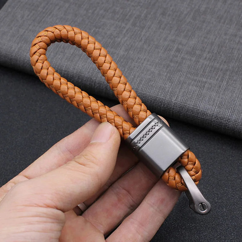 New Hand-Woven Leather Key Chain Men Women Rope Car Keyring  Charm Waist Metal Key Holder High Quality Keychains Gift Jewelry