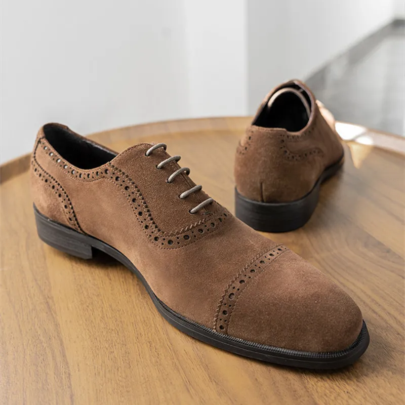 

Classic Mens Oxford Brogue Dress Wedding Suede Leather Shoes Black Brown Genuine Leather Formal Italian Style Office Formal Shoe