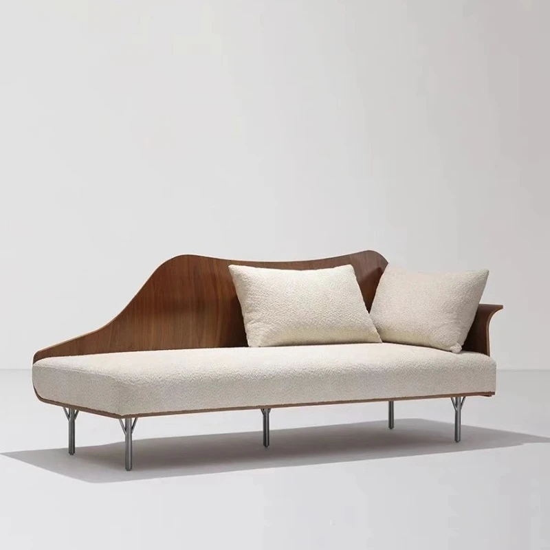 

Light luxury chaise longue, living room, walnut casual fabric sofa