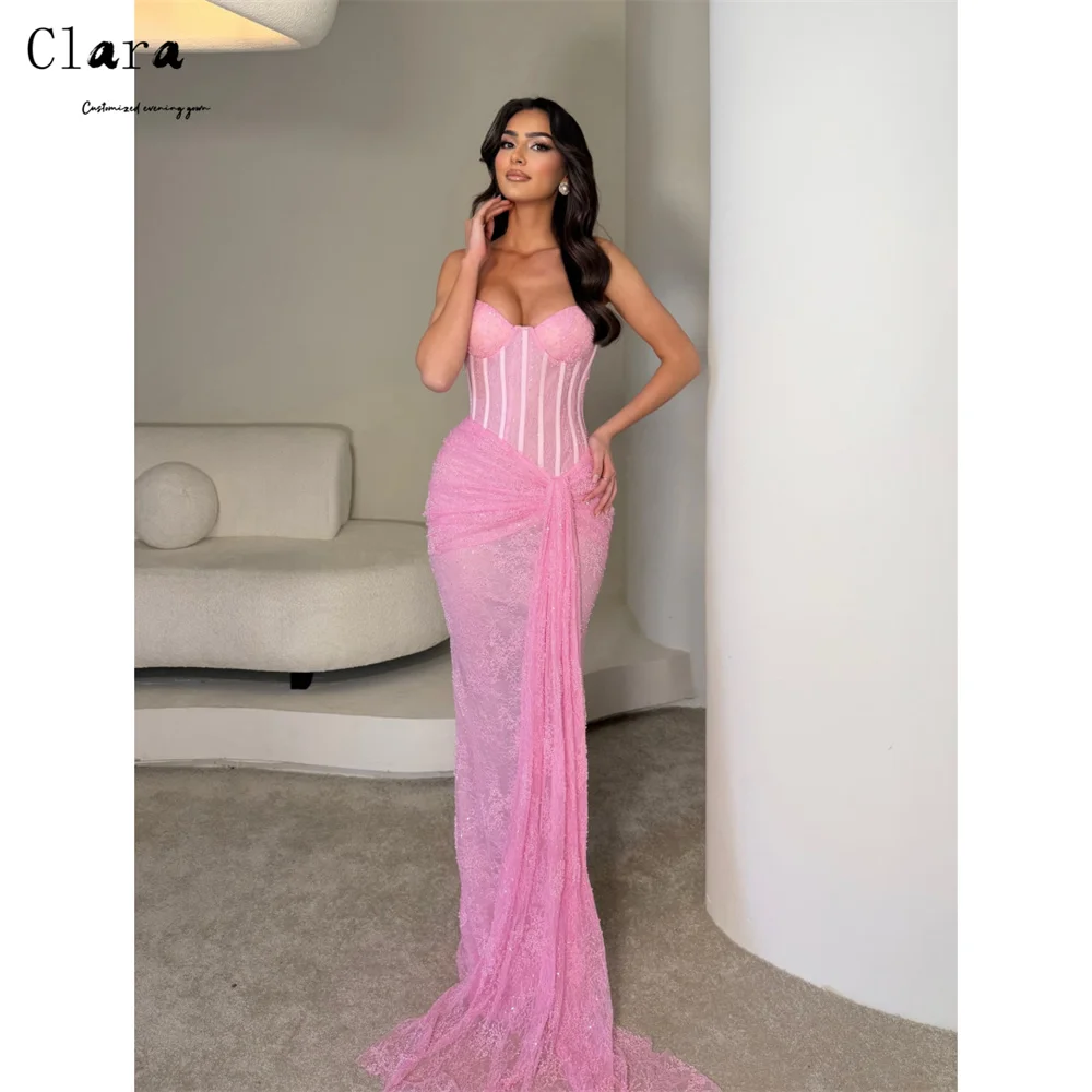 

Clara Custom Pink Fishtail Lace Shiny Long Prom Dress 2026 Cocktail Dresses for Luxury Party Elegant Chic Woman Evening Dress