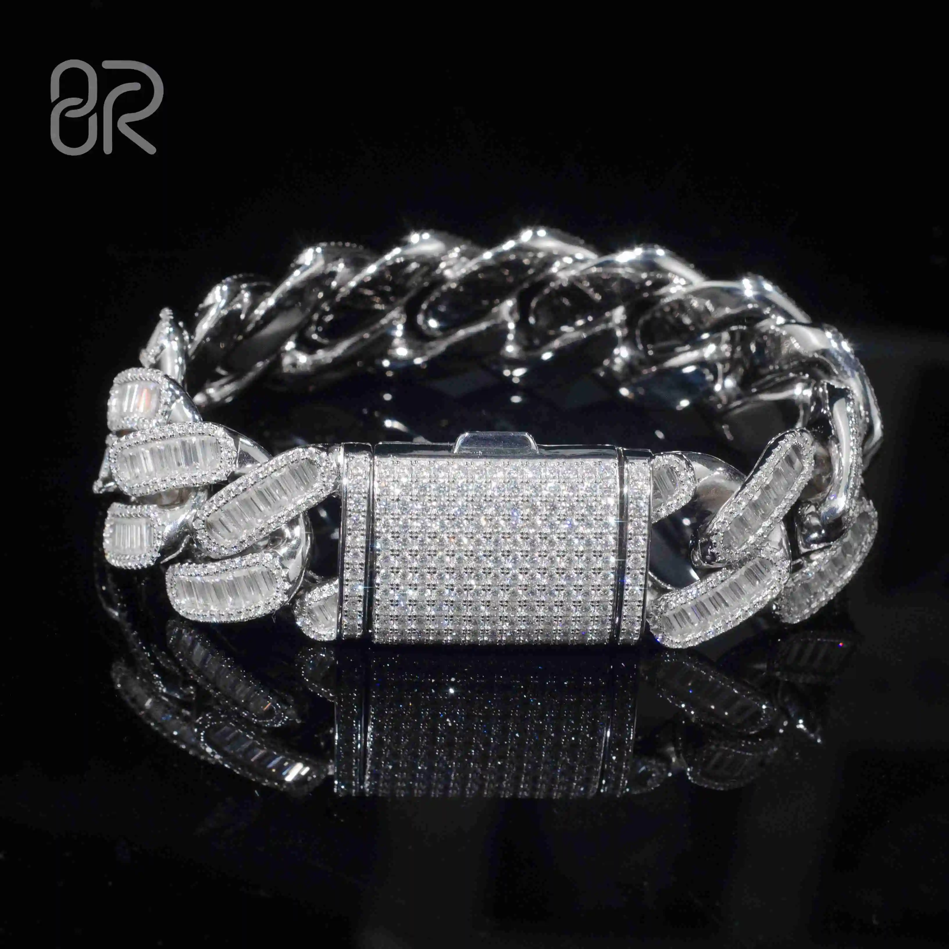 

22 мм 8 дюймов Vvs Муассанит Кубинский браслет с звеньями Iced Out Bling Стерлингового серебра 925 пробы Цепочка в стиле хип-хоп