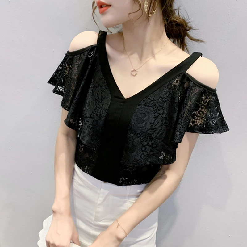 

Новинка 2024, женская кружевная отделка, оulder с V-образным вырезом, ор Све, маленький ирионный, чувственный, для молодых женщин