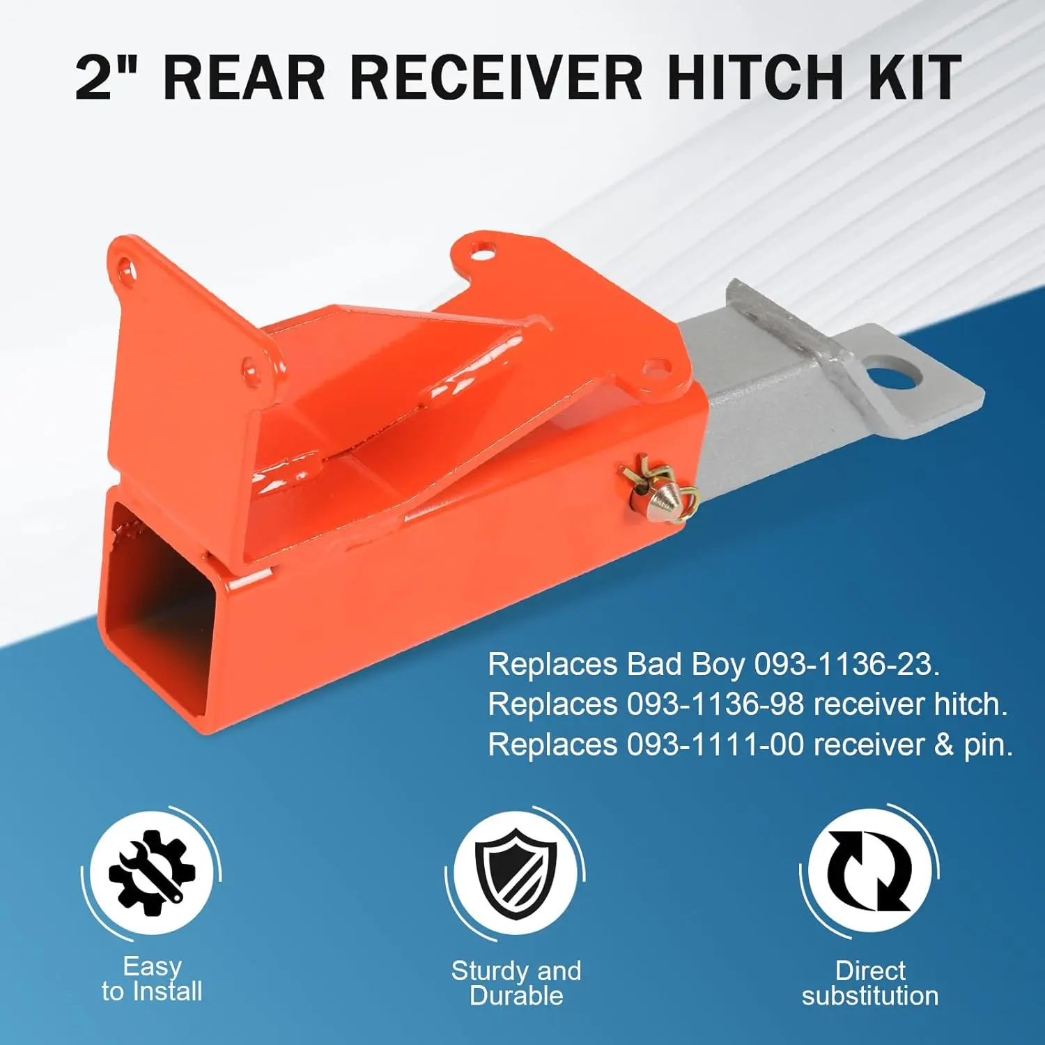 Rear Receiver Hitch for Bad Boy Maverick 2021 & Newer, Metal, Red, with Pin Replacement