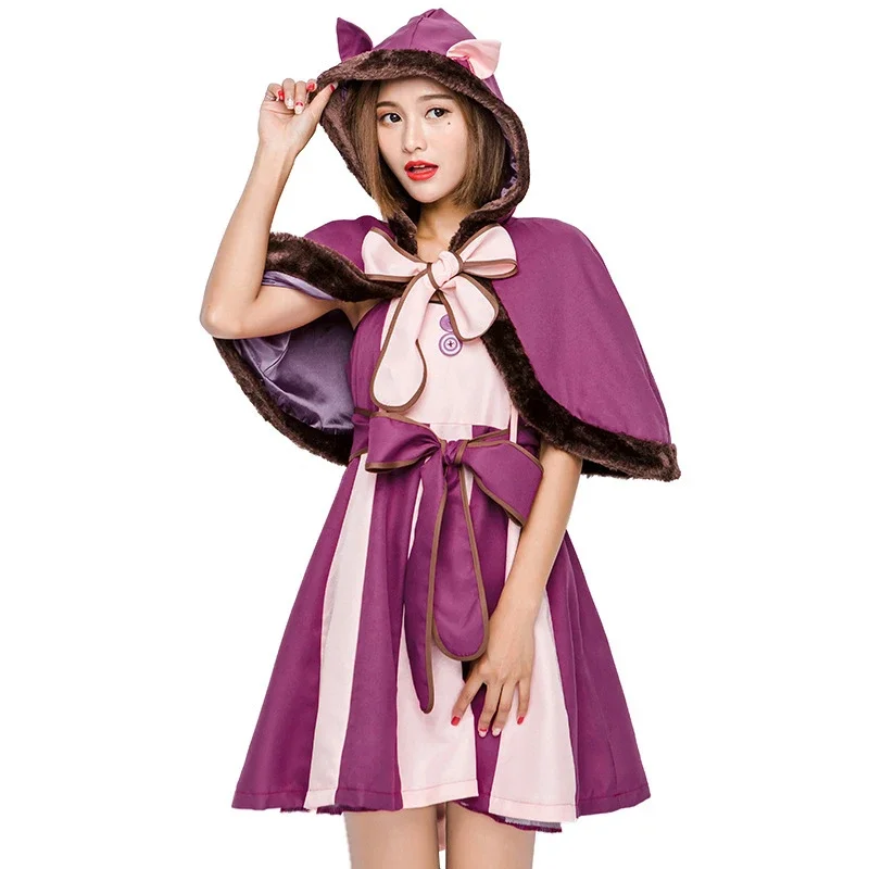 Girls Adult Women Alice In Wonderland Cheshire Cat Dresses Purple Cosplay Costume Suits Christmas Fancy Dress Spring