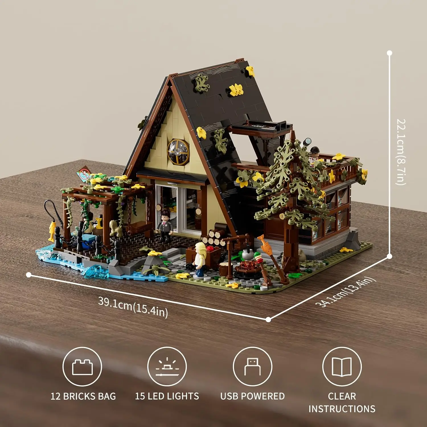 A-frame cabineverlichting bouwstenen set - 2061-delige bouwbouwset voor volwassenen voor volwassenen en tieners