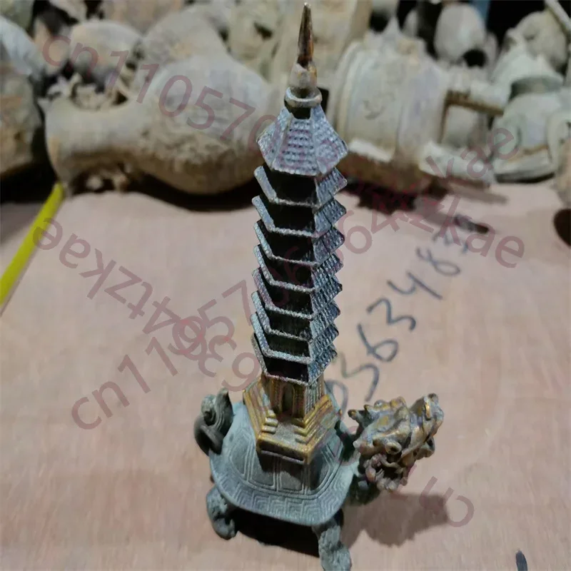 Folk Collection Copper Gilded Dragon & Turtle Towing Tower Statue - Chinese Cultural Symbolism Home Decor