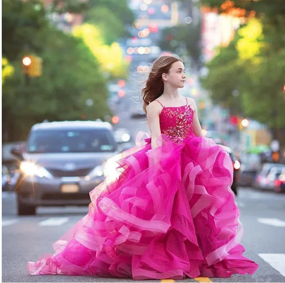 

Lovely Ball Gown Flower Girl Dress For Wedding Party Gown High-Low Tulle Kid Birthday Princess Dresses