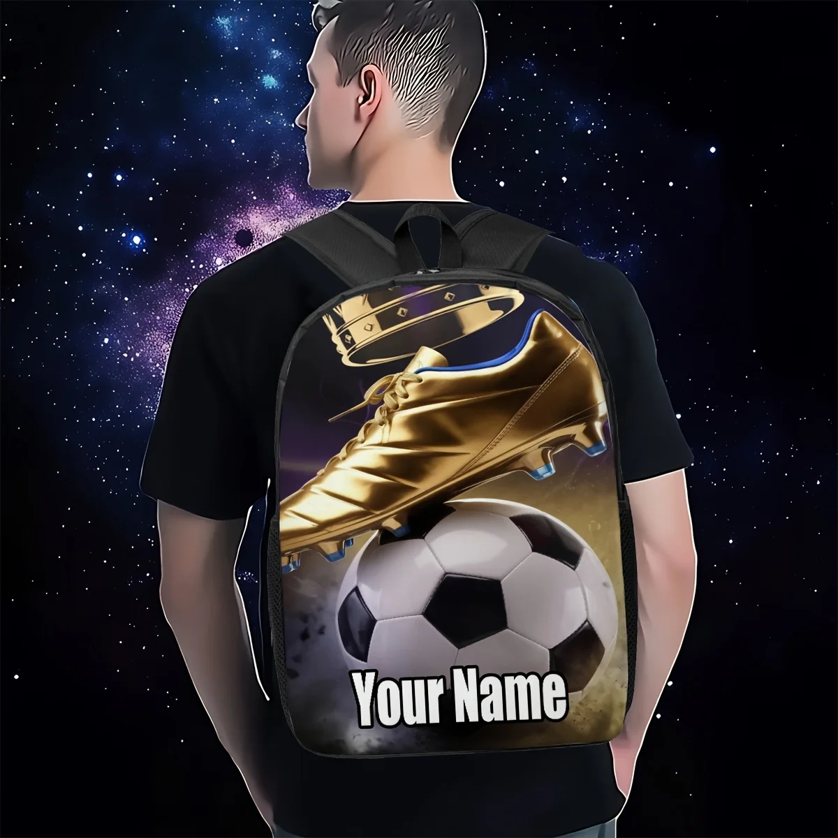 Custom Personalised Custom Golden Soccer Backpack, Personalised Personalized with Yours Names Texts, Large Bookbag,on Backpack