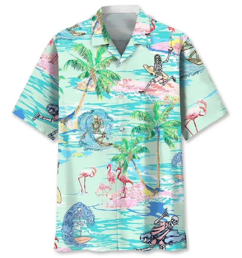 

Tropical surfing pattern Hawaiian shirt for men's summer beach 3D printed short sleeved cool street clothing top with lapel butt