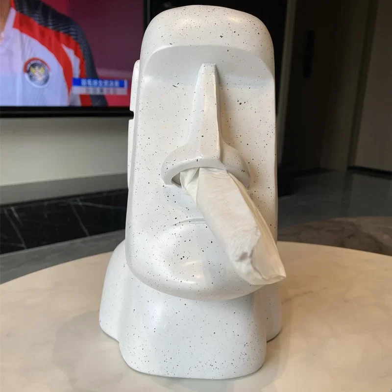 

Easter Island Tissue Box Moai Living Room Funny Nostril Storage Paper Box Table Top Carton Halloween Decoration Bar Arrangement