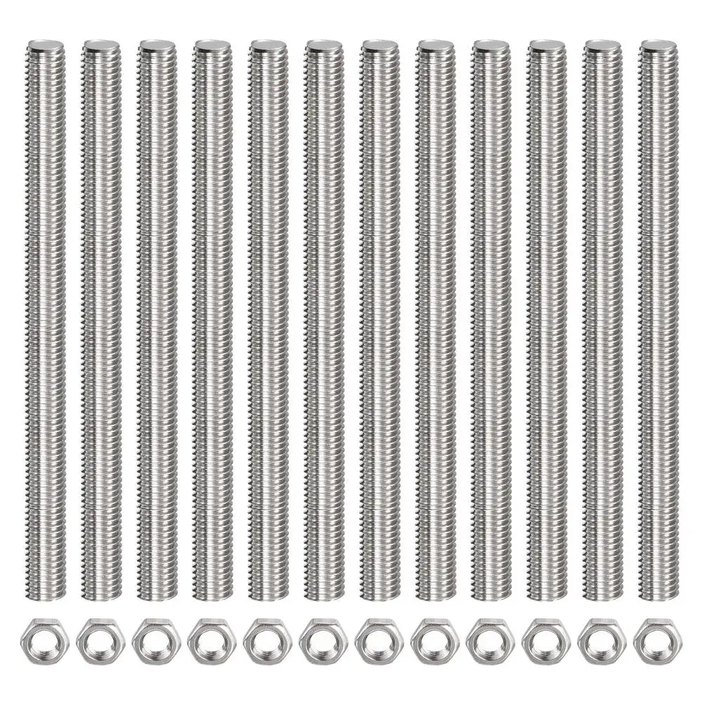 스테인레스 스틸 나사형 로드 M12 x 300mm(육각 너트 포함) 12개 팩 오른나사 피치 1.75mm