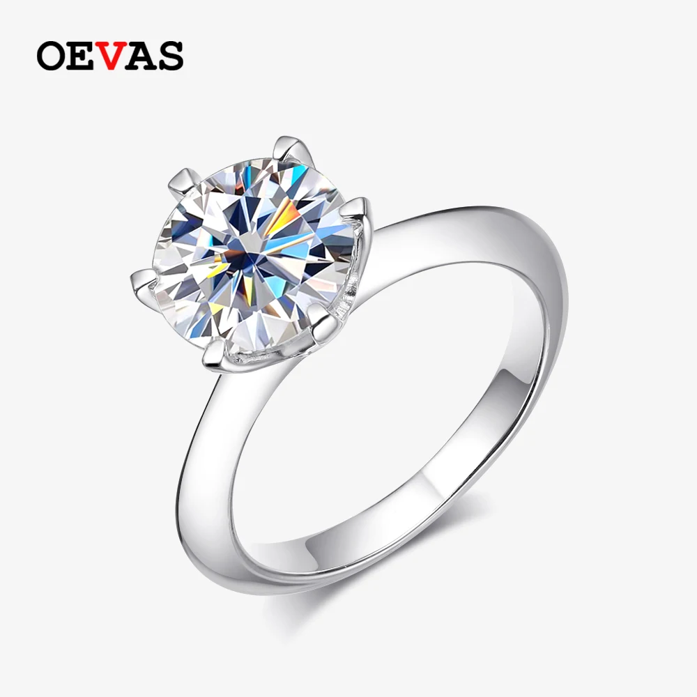 OEVAS Real 3 Carats D Color Moissanite Wedding Rings For Women 100% 925 Sterling Silver Sparkling Engagement Party Fine Jewelry