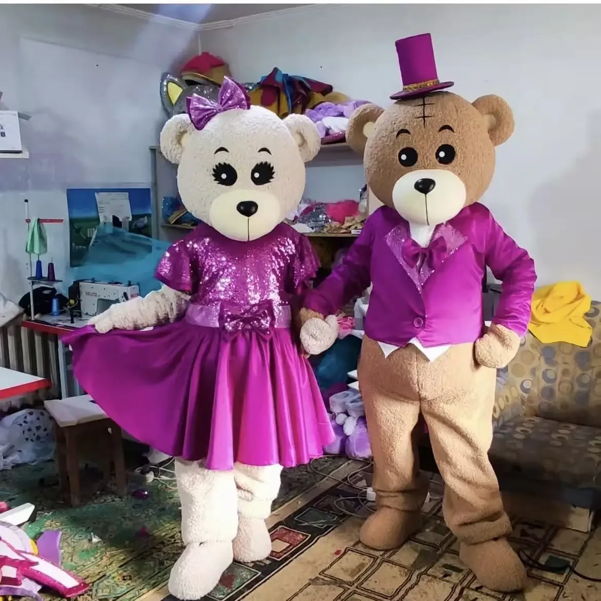 الأرجواني القطيفة دمية دب زوجين زي لطيف الإنترنت المشاهير الدب التميمة الرجال والنساء أداء حجم واحد