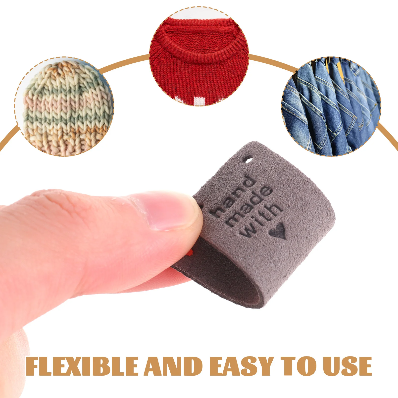 

50Pcs Handmade Letter PU Tags Smooth Pre-Drilled Holes for Sewing Crochet Knitting DIY Clothing Labels Embellishment