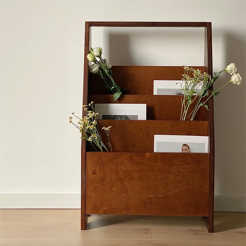 Ins Multi-layer Solid Wood Ultra-thin Small Bookshelf Household Children's Picture Book Magazine Storage Rack Against The Wall