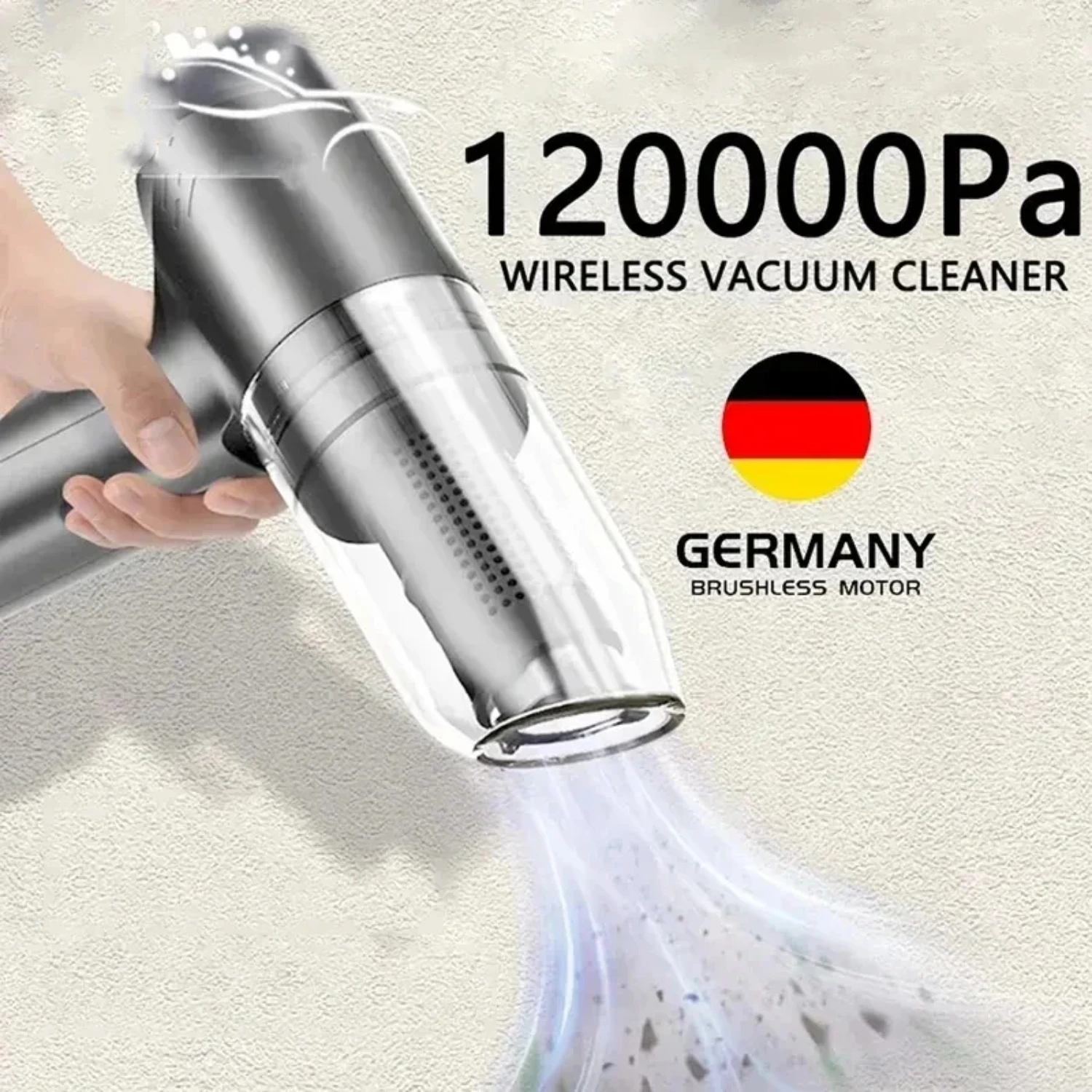 Aspirador de pó robô portátil sem fio eficiente e poderoso com 120000 Potência de sucção Pa para carro, escritório e uso doméstico. Hassle-