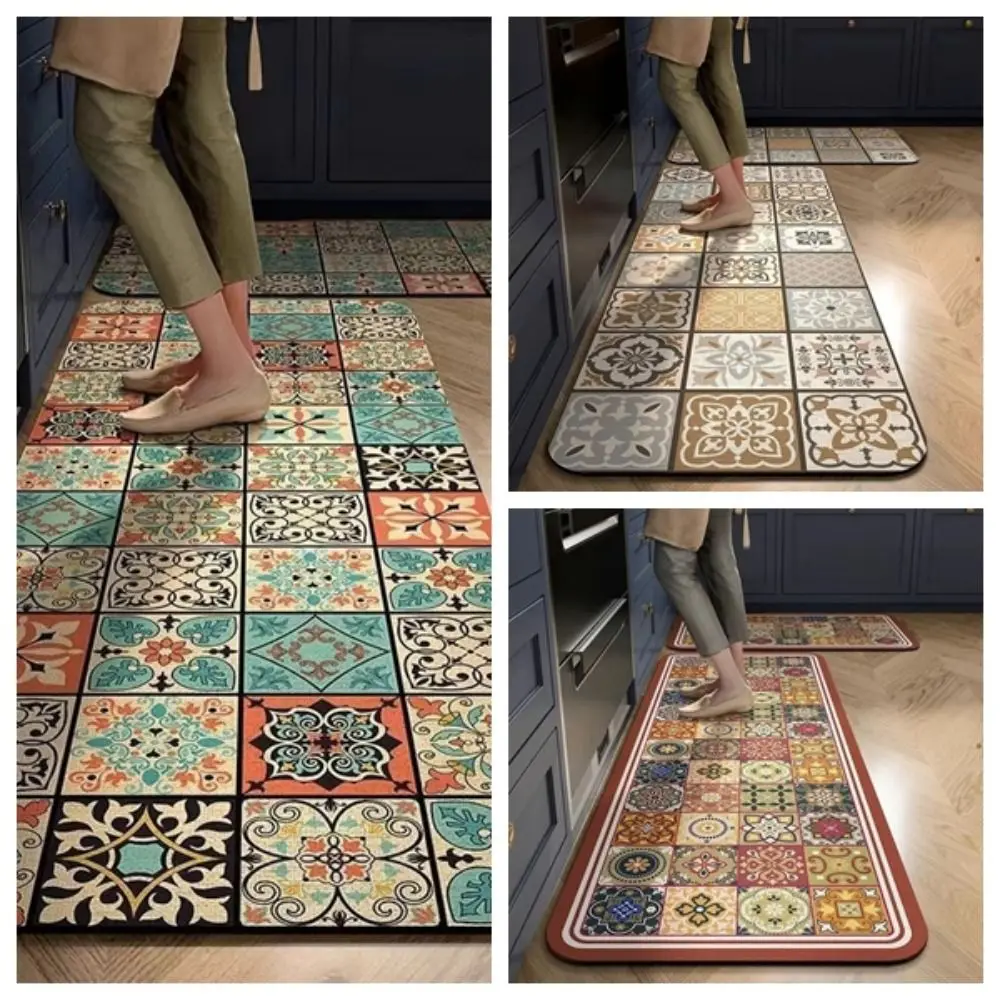 40*60cm 40*120cm Durable Retro Kitchen Floor Mat Quick-drying Absorbent Doormat Non-slip Thickened Bathroom Mat Household