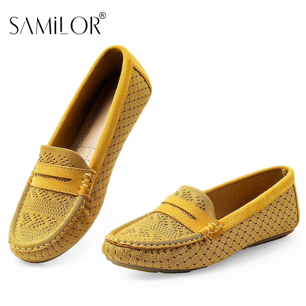 Samilor Dames Casual Schoenen Instapper Platte Schoenen Loafers Dames Sneakers Leer Zomer Uitgehold Ademende Damesmocassins