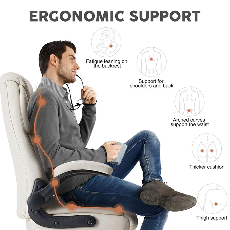 Sweetcrispy Executive Office PU Leather Desk Chair High Back Flip-Up Armrest Adjustable Ergonomic Home Office Chair On-Site