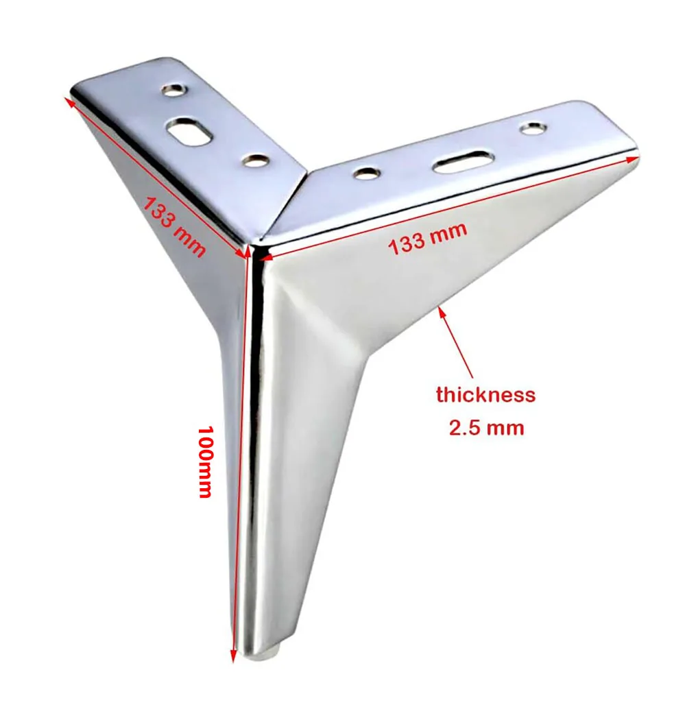 4-Pack 10CM Metal Furniture Legs Chrome Triangle Couch Chair Ottoman Heavy Duty Replacement Feet Set Load 600KG