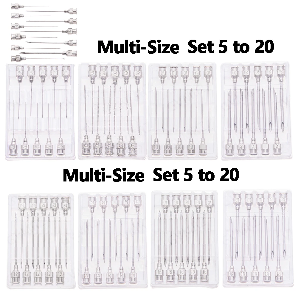 10PCS 20.5 24mm38mm Multi-Size Stainless Steel Hypodermic Needles Set 5 to 20 for Veterinary Injection  Integrated circuit