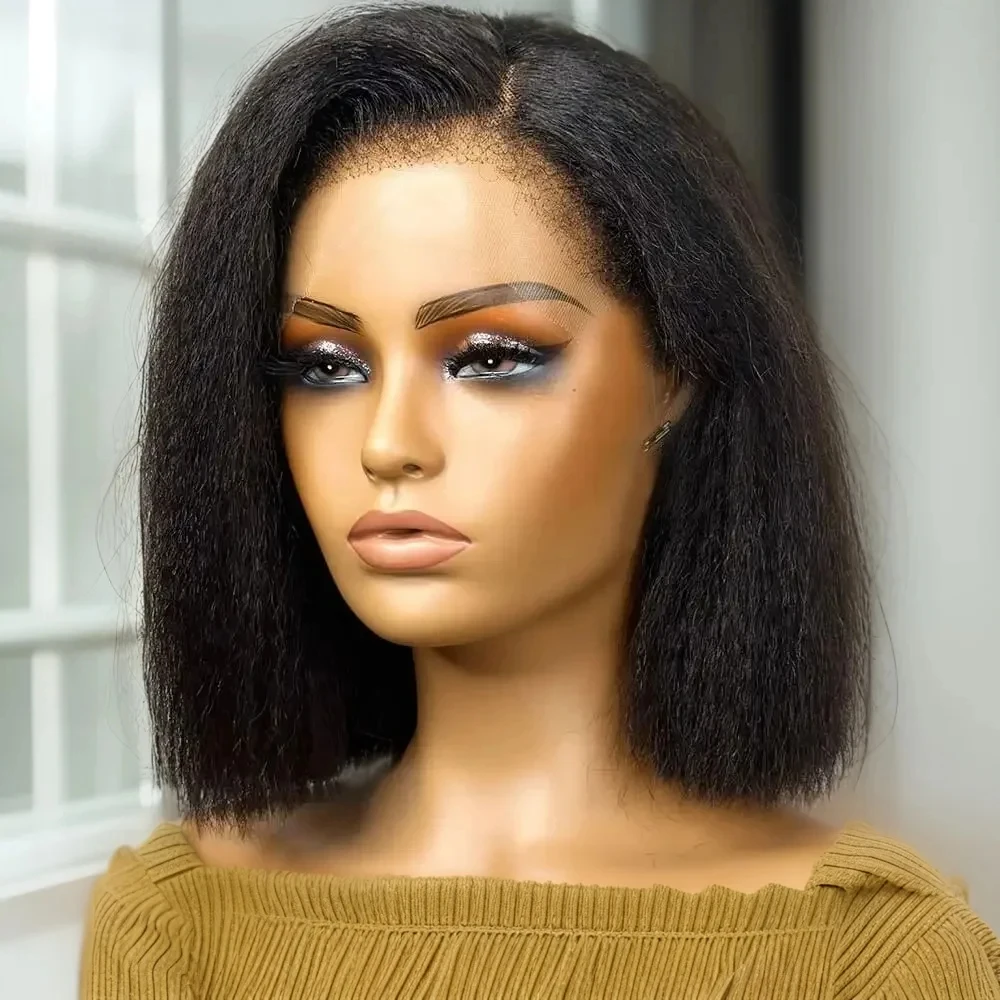 

200% Kinky Straight Bob 13x4 HD Transparent Lace Frontal Human Hair Wig Brazilian Short Natural Black Yaki Straight Lace Bob Wig