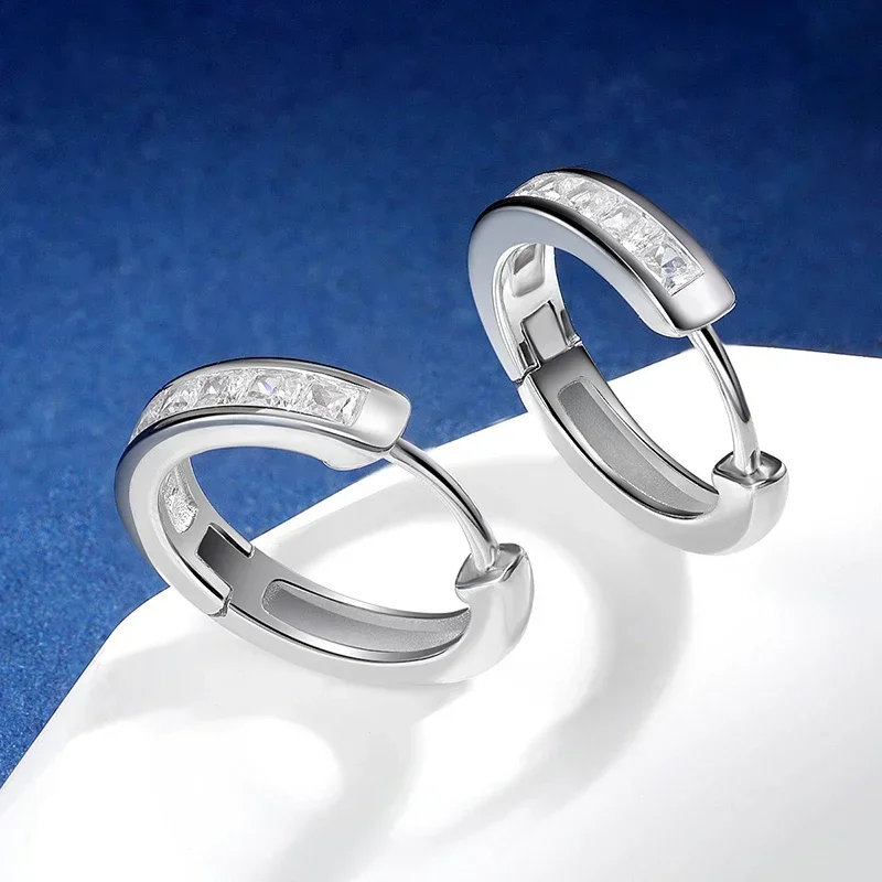 

Square High Carbon Diamond Hoop Earrings for Women S925 Silver 18K White Gold Plated Sparkling Fine Jewelry Christmas Gift