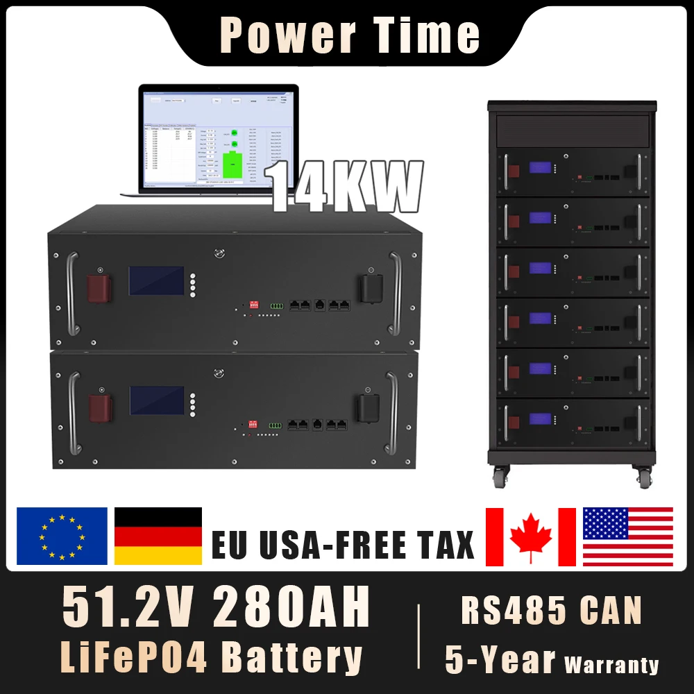 48V 280AH LiFePO4 Battery Pack 51.2V 5KWH 10KWH 14KWH Lithium Solar Battery 6000 Cycle CAN RS485 PC Monitor For inverter NO TAX