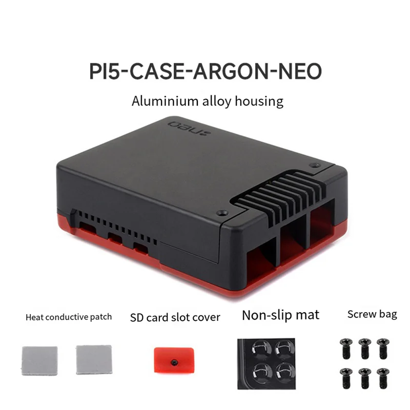 

For Raspberry Pi 5 Argon NEO 5 Aluminm Case With PWN Fan Passive Cooling Fins Exhaust Vent For RPI 5 Case Shell Easy To Use