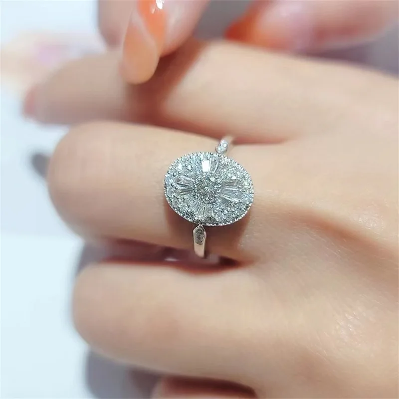 Classical Luxury 925 Sterling Silver Pave Princess-cut Simulated Diamond Wedding Rings for Women Adjustable Jewelry Girl Gift