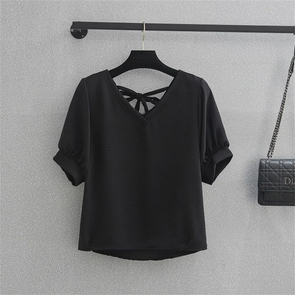 V-Neck Chiffon Shirt Female Short Sleeve Blouse Shirts womens tops and blouses Top New Summer Women Blouse Loose womens clothing