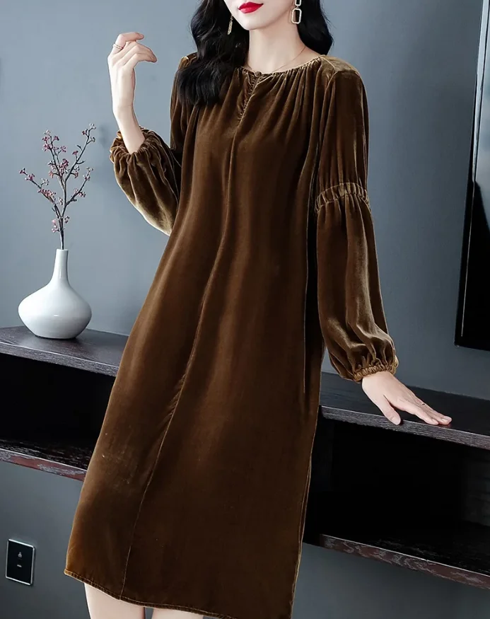 plus size Autunm long sleeve vintage velvet party dress korean fashion Winter Long Sleeve Elegant Retro Street wear velour dress