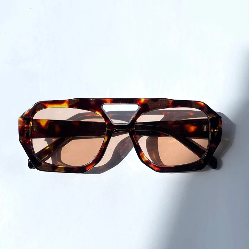 Retro Double Bridges Women\'s Sunglasses Big Frame Leopard Tea Gradient Shades Eyewear Fashion Luxury Designer Men Sunglassses