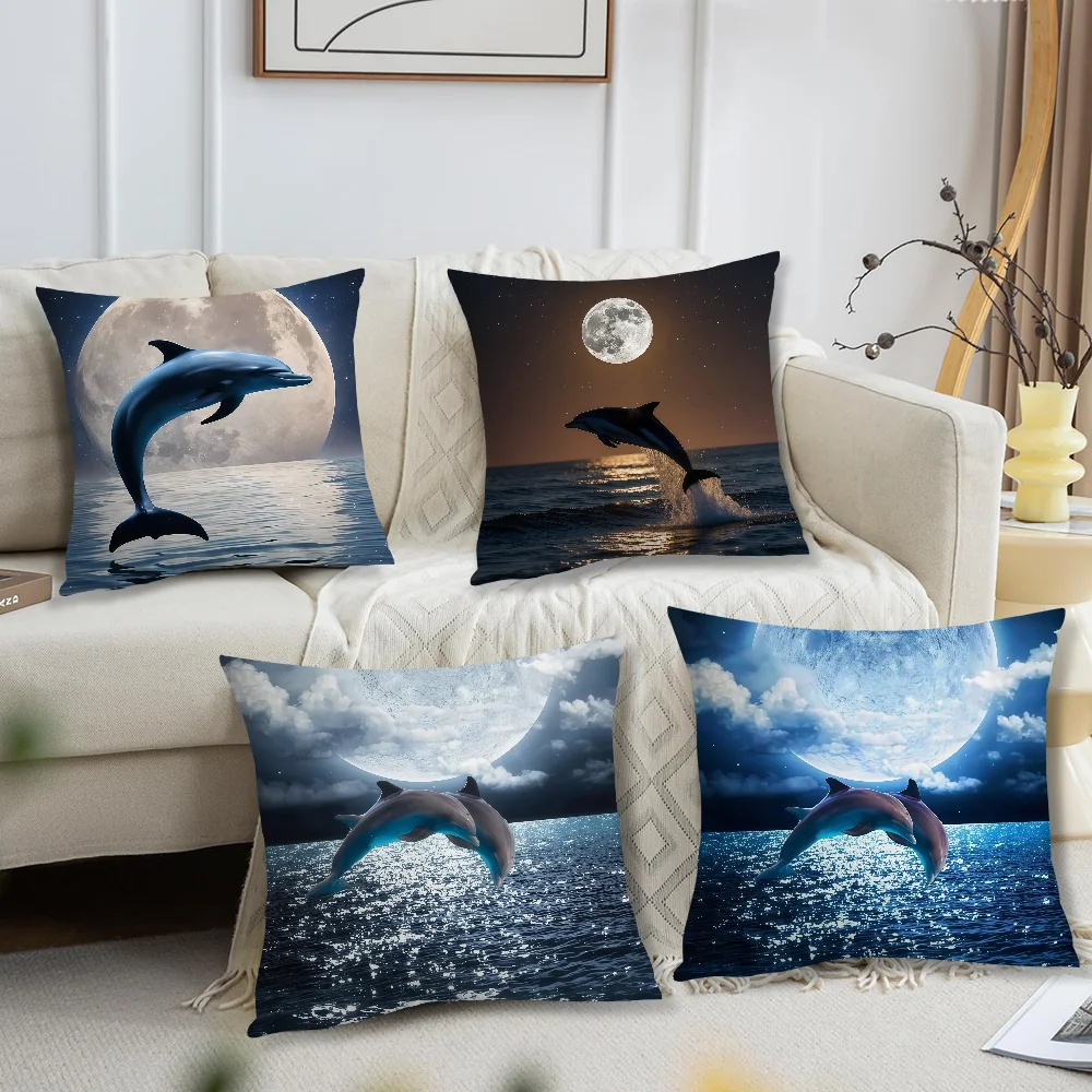 Cute Dolphin Pattern Cushion Cover For Pillow Printing Sofa Decoration Home Car Room Coffee Shop Office Nordic Simplicity