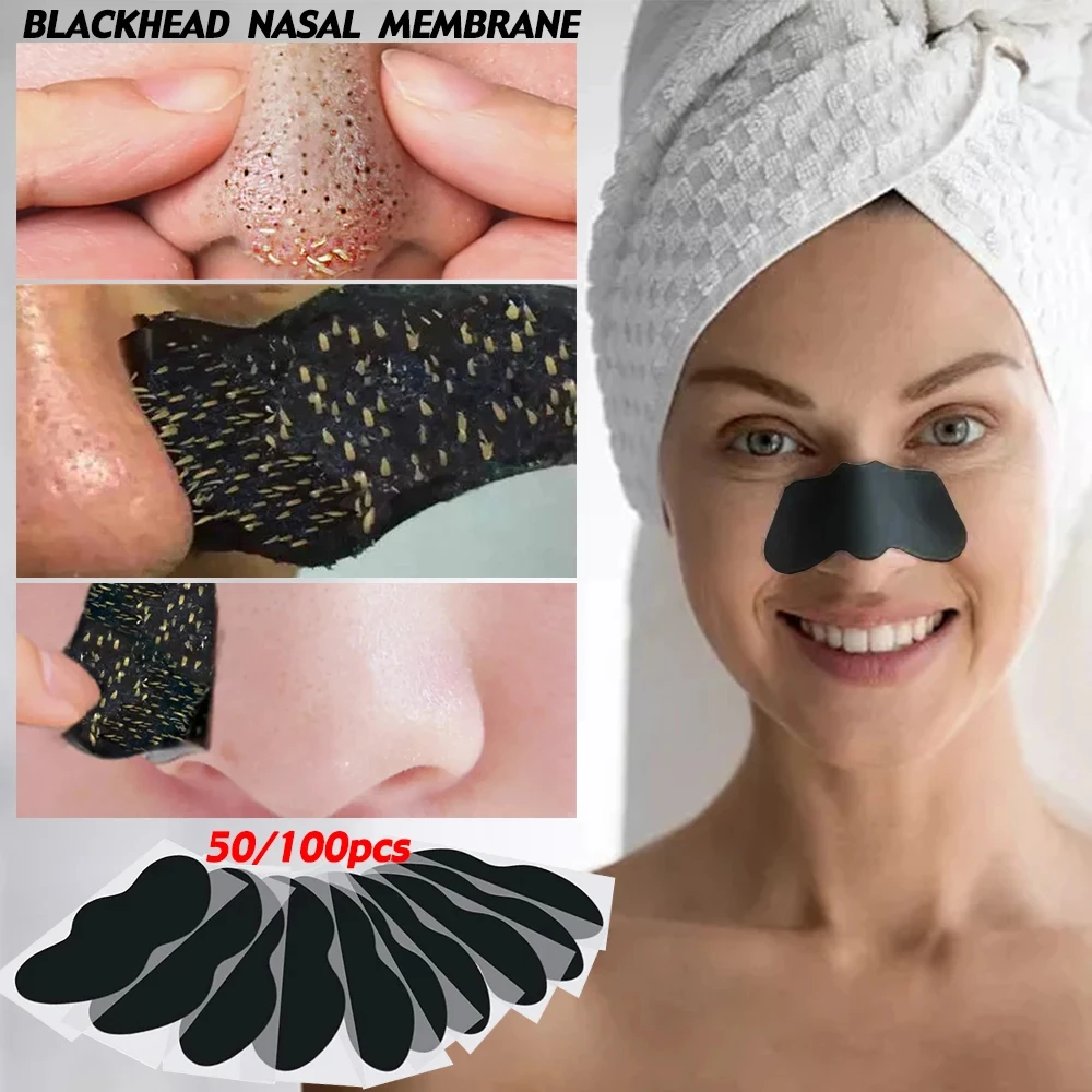 50/100PCS Bamboo Charcoal Nasal Strips Blackhead Remover Mask Acne Pimples Treatment Patch Shrink Pores Nose Stickers Skin Care