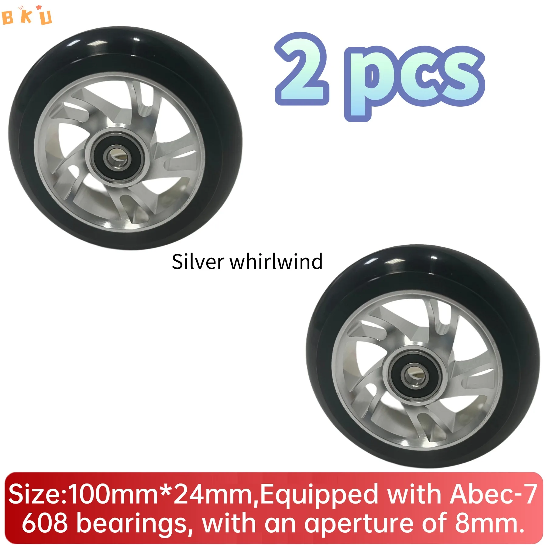 2pcs 100mm (4-inch) Aluminum Core Replacement Wheel for Speed Scooters - Aluminum Alloy + PU with Black Bearings