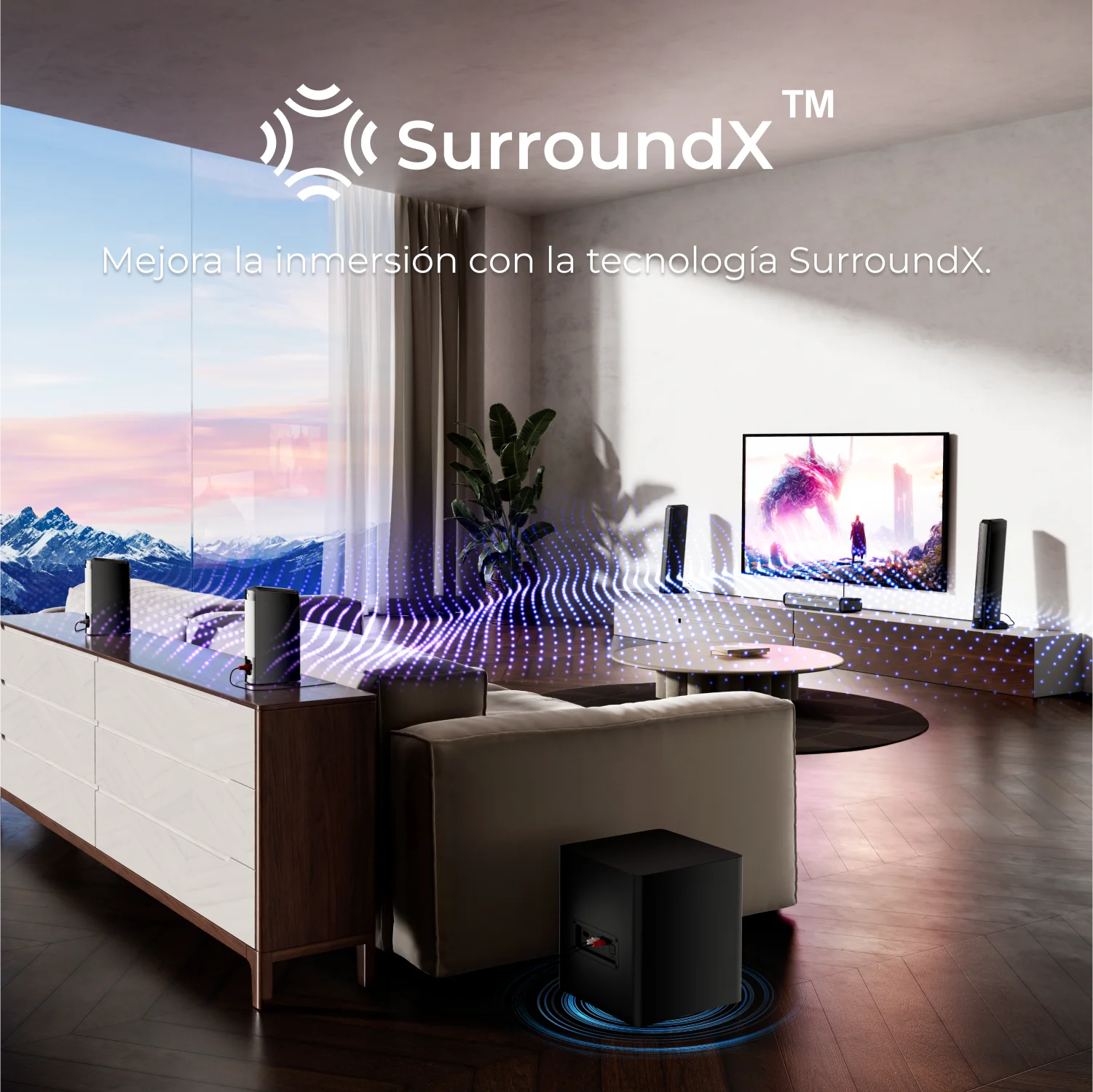 Barra de Sonido Envolvente ULTIMEA 7.1 con 2 Altavoces Envolventes y Subwoofer de 6.5 Pulgadas, Sistema de Sonido Envolvente para TV con RGB, Control por Aplicación